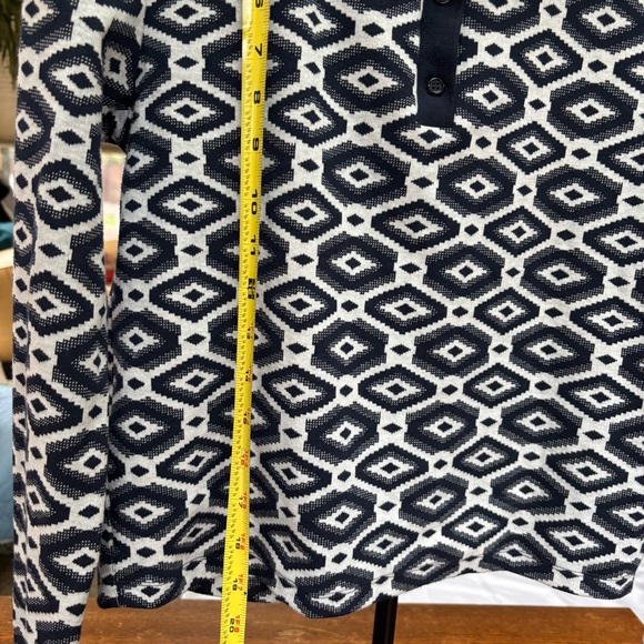 Zara Geometric Deep Navy Blue and White Women's Women’s Size L Long Sleeve Top - Picture 5 of 9